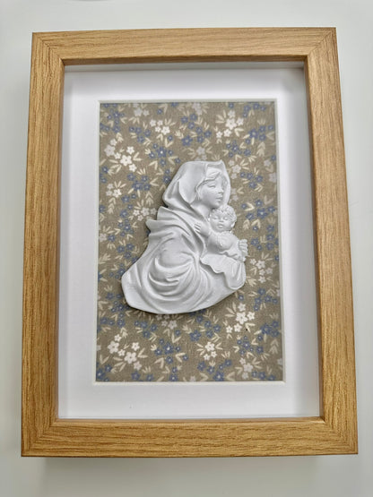 Cuadro Virgen Flores Azul/Verde